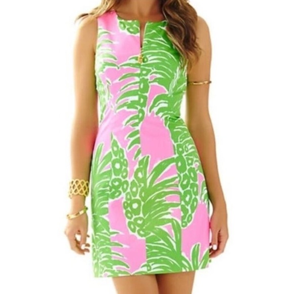Lilly Pulitzer Mila Pineapple Print Shift Dress Size 0 Pink Green Preppy Travel - Picture 1 of 7